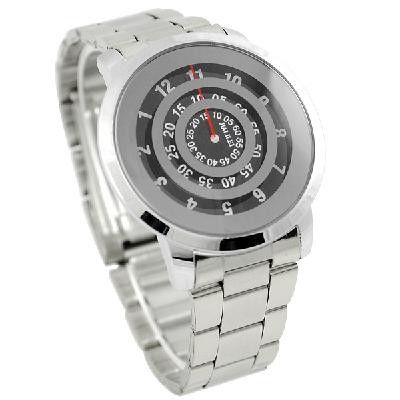Muchacho de Digitaces del dial de la placa giratoria del negro del reloj del cuarzo del hierro del metal plateado para hombre
