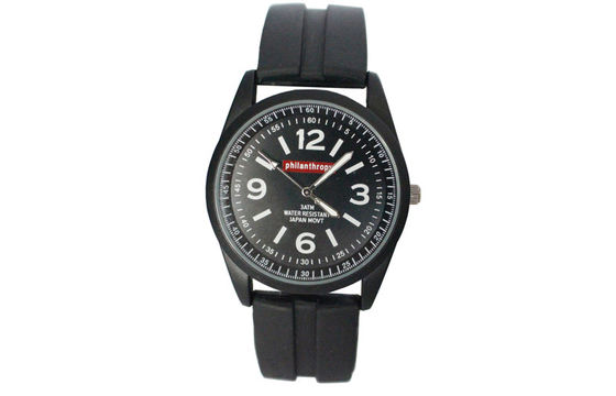 Black 3ATM Quartz Sport Watch Silicone Strap Quartz Movement Watch For Student