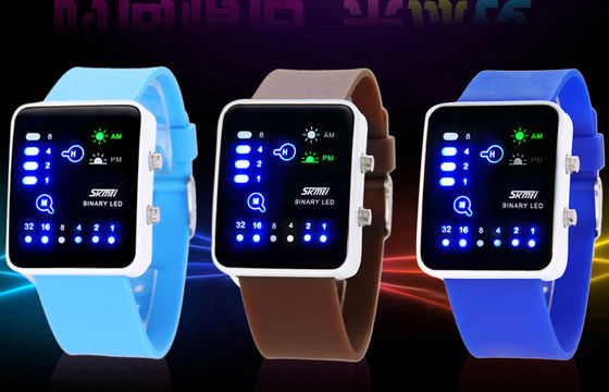 Pink Silicone LED Digital Wrist Watch EL Backlight Binary Watches