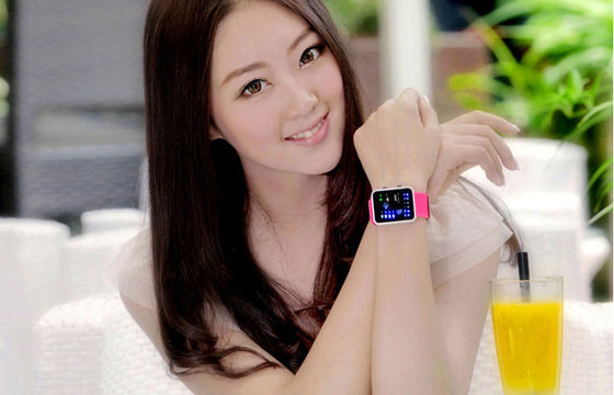 Pink Silicone LED Digital Wrist Watch EL Backlight Binary Watches