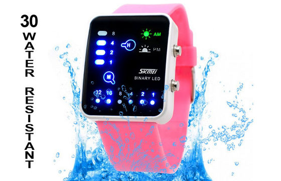 Pink Silicone LED Digital Wrist Watch EL Backlight Binary Watches