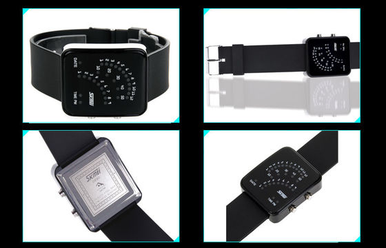 Black 12 / 24 Hour LED Digital Wrist Watch Alloy Case For Teenage