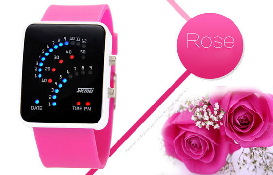 Black 12 / 24 Hour LED Digital Wrist Watch Alloy Case For Teenage