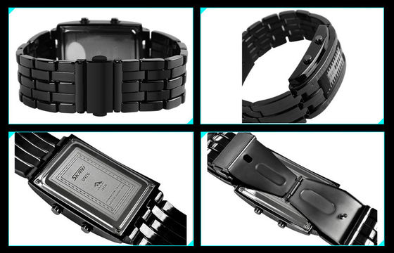 Man Binary LED Watch Metal Strap 30m Waterproof Electronic Wristwatch