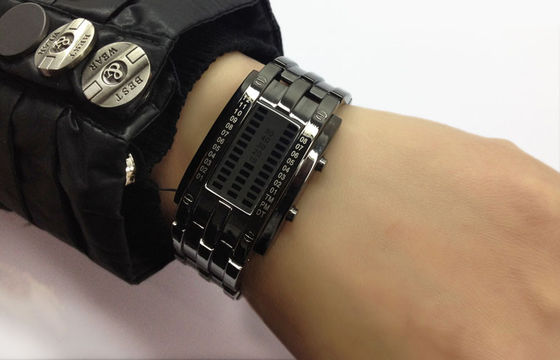 Man Binary LED Watch Metal Strap 30m Waterproof Electronic Wristwatch