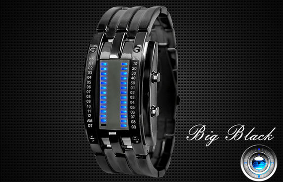 Man Binary LED Watch Metal Strap 30m Waterproof Electronic Wristwatch