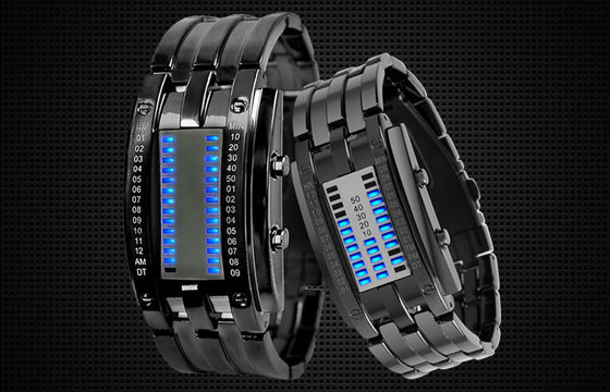 Man Binary LED Watch Metal Strap 30m Waterproof Electronic Wristwatch