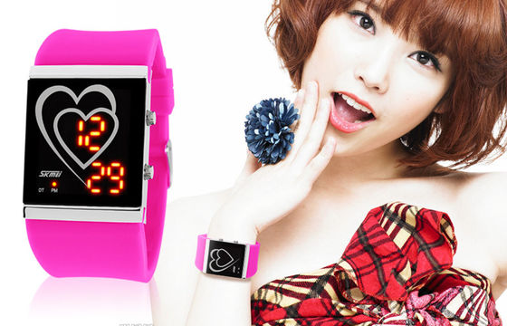 LED Digital Wristwatch Heart Style Couple EL Backlight Mirror Watch
