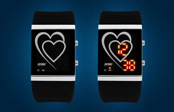 LED Digital Wristwatch Heart Style Couple EL Backlight Mirror Watch