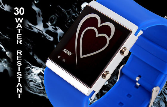 LED Digital Wristwatch Heart Style Couple EL Backlight Mirror Watch