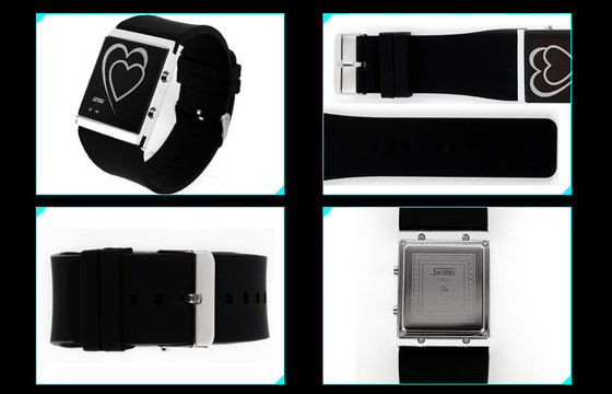 LED Digital Wristwatch Heart Style Couple EL Backlight Mirror Watch