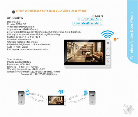 9" LCD body sensors villa intercom system color video door camera for residential intercom systems