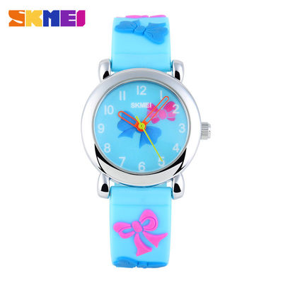 Fashion Lovely Flower Analog Quartz Digital Watch , Boy / Girl Blue Silcione Wristwatch