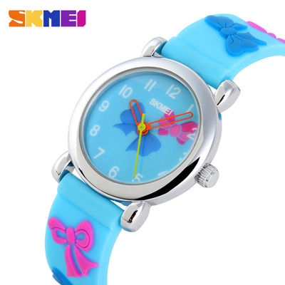 Fashion Lovely Flower Analog Quartz Digital Watch , Boy / Girl Blue Silcione Wristwatch