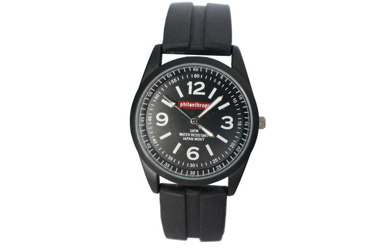 Black 3ATM Quartz Sport Watch Silicone Strap Quartz Movement Watch For Student