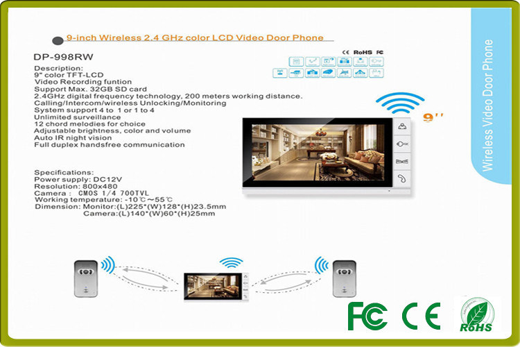 9" LCD body sensors villa intercom system color video door camera for residential intercom systems