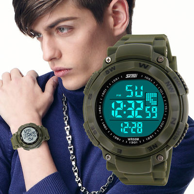 PU Strap Multifunction Sport Watch , EL Backlight Big Dial Waterproof Electronic Watches